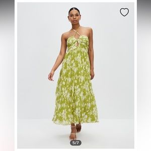 Green and White Maxi Halter Drama Dress